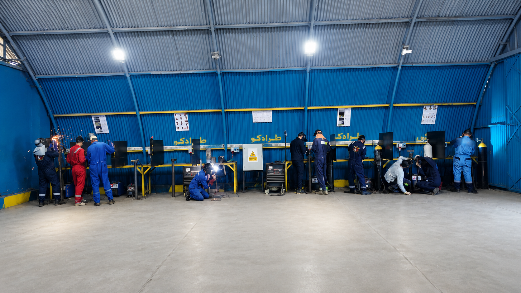 TARRADCO Training Centre — Welding booths lined up for simultaneous trainee practice