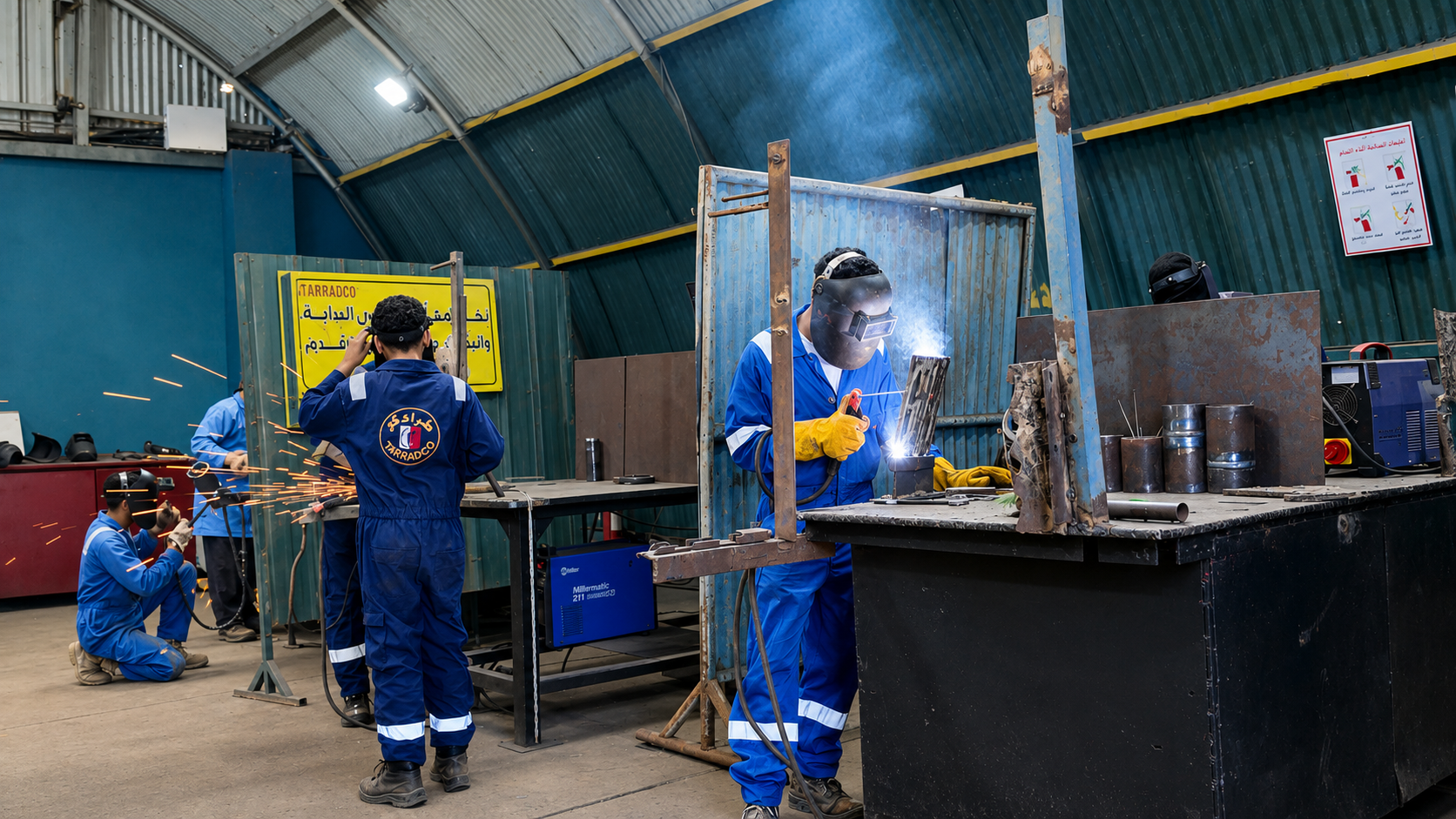 TARRADCO Training Centre — Trainees welding structural sections inside the qualification workshop