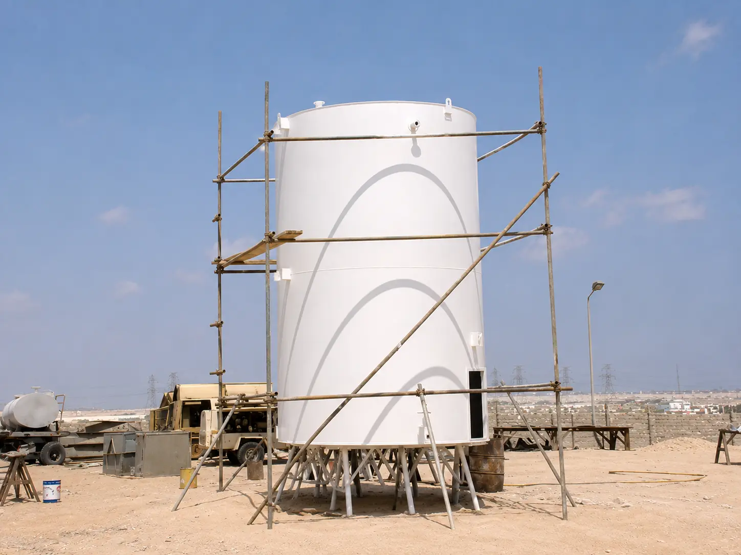 Storage tank shell courses welded and fitted in the yard