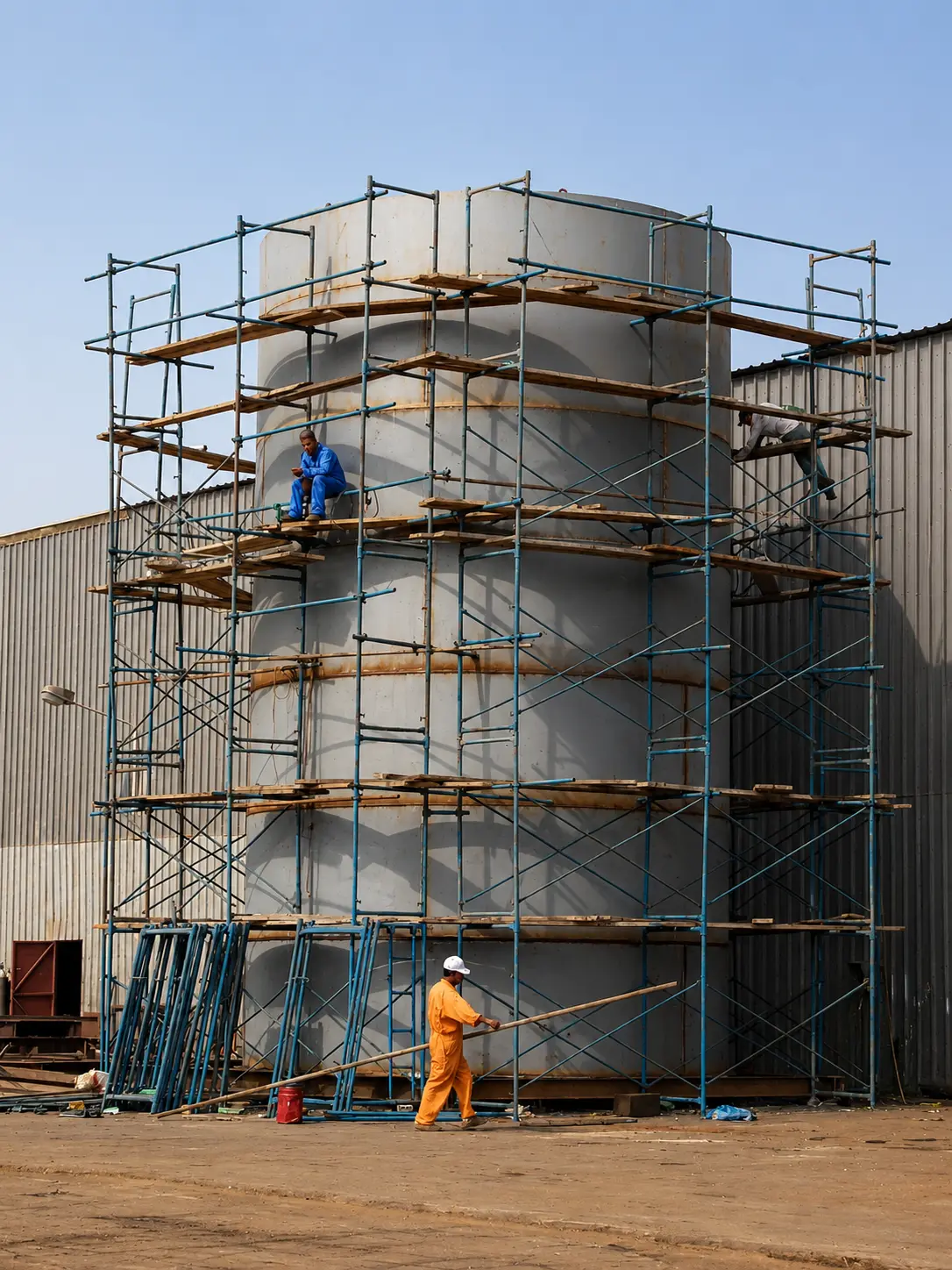 Completed storage tanks ready for surface treatment