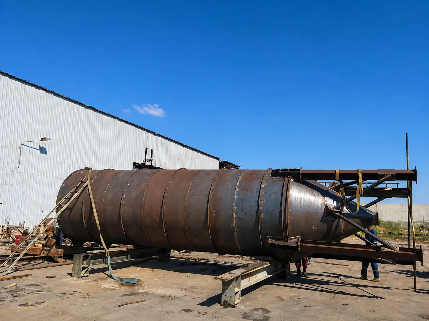 Silo cone and shell sections during erection