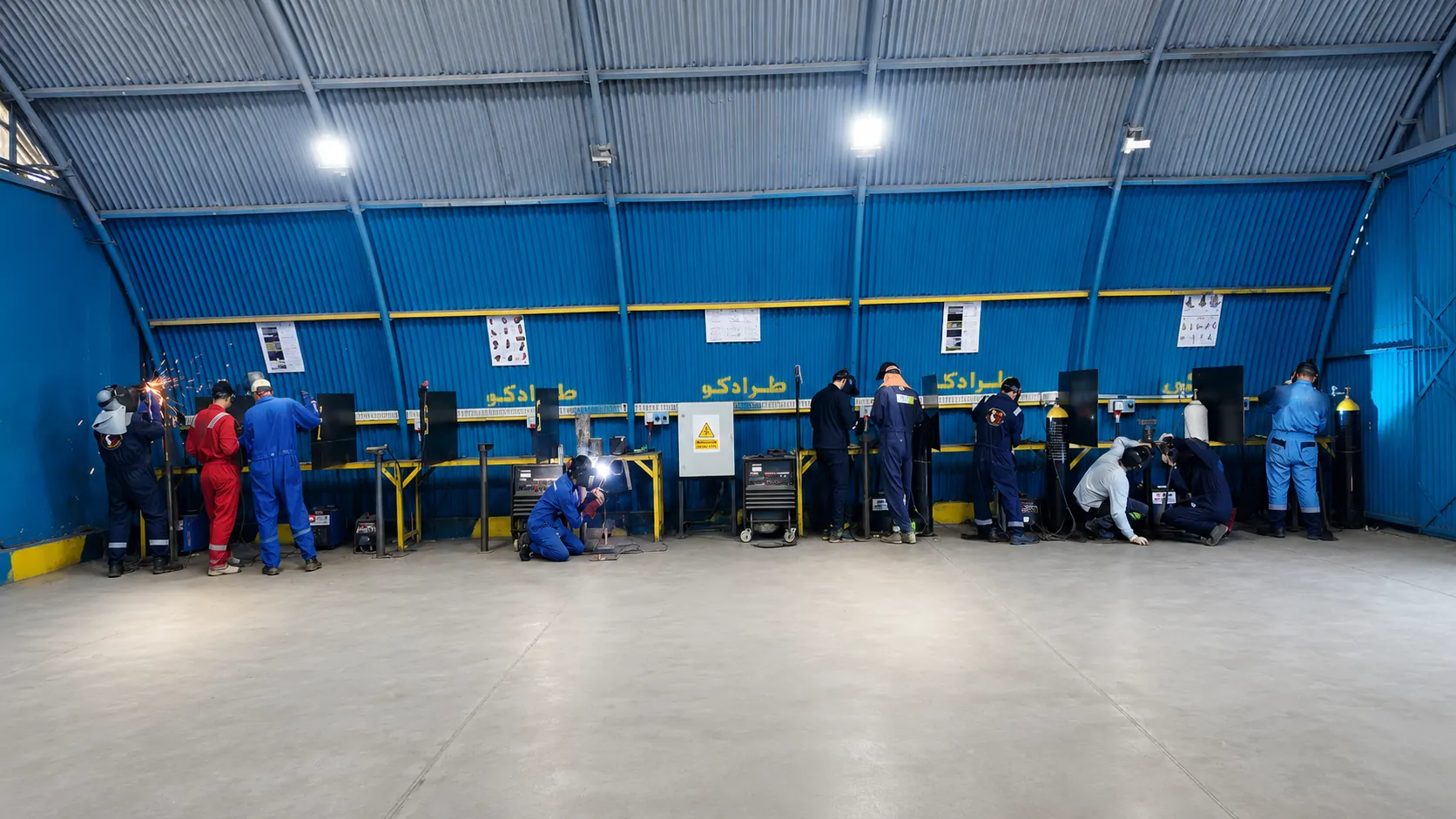 TARRADCO Training Centre — Welding booths lined up for simultaneous trainee practice